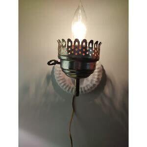 Vintage Milk Glass Wall Sconce Light Mid Century Corded